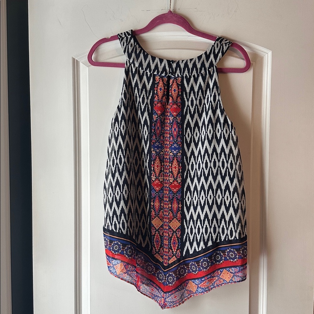 AB Studio Geometric Sleeveless Blouse - Black, Red, Blue